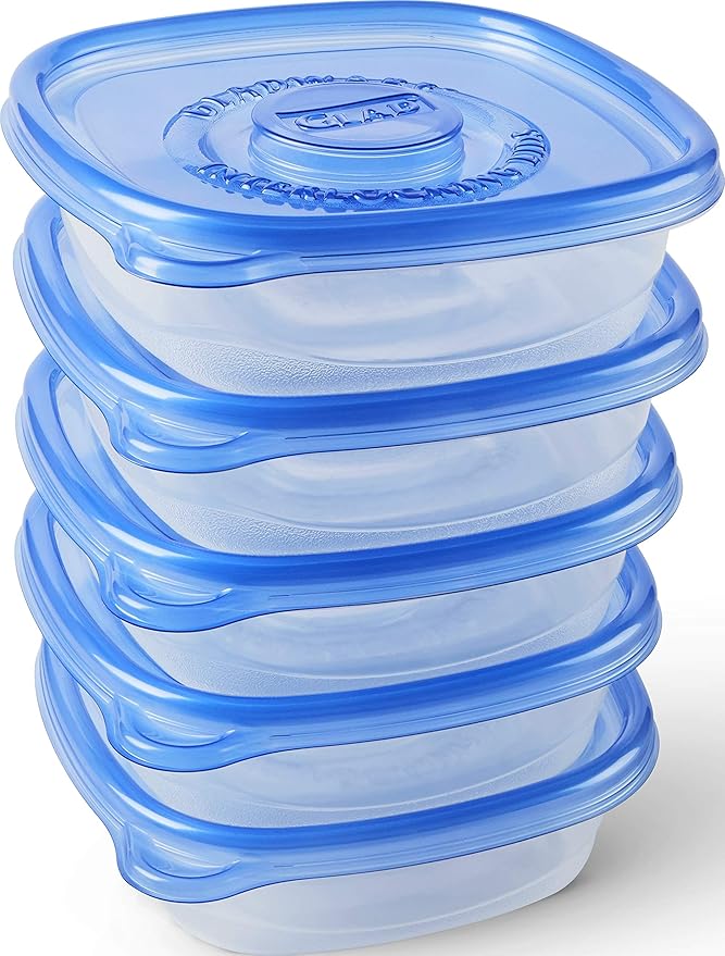 Glad Food Storage Containers for Everyday Use, Medium Square - Standard Meal Container Holds up to Twenty-Five Ounces, Blue, 25 oz - 5 Count