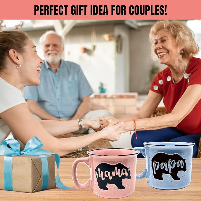 Mama and Papa Bear 15 oz Coffee Mug Gift Set for Moms and Dads: Beautifully Designed Cute and Large Coffee Mug Set Ideal for Any Mom and Dad In Your Life