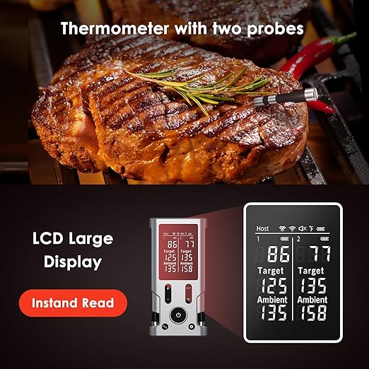 Wireless Meat Thermometer, 800Ft Bluetooth Thermometer for Turkey Beef Lamb, Meat Thermometer Digital Wireless for Rotisserie Sous Vide BBQ Oven Smoker Cooking Thermometer