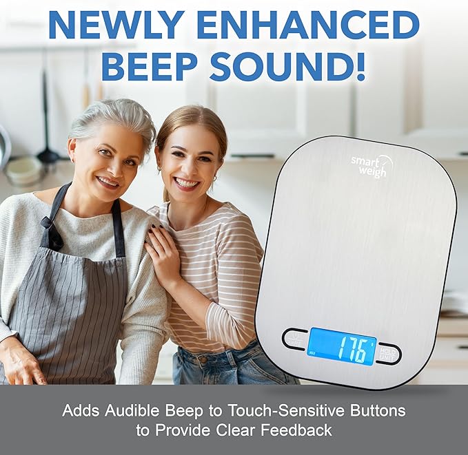 Smart Weigh Stainless Steel Digital Kitchen Scale for Cooking, Weight Loss, Calorie Tracking, Baking, Food Portion Control, and Meal Prep - Accurate Measurements in Grams and Ounces