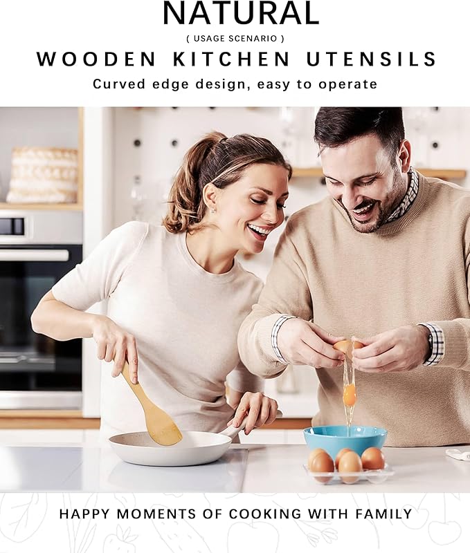 Wooden Spoons for Cooking, 3PCS Wooden Utensil Set Includes Slotted Spoon, Wooden Spoon & Wooden Spatula, Bamboo Cooking Utensils for Non-Stick Pans, Natural Bamboo Utensils