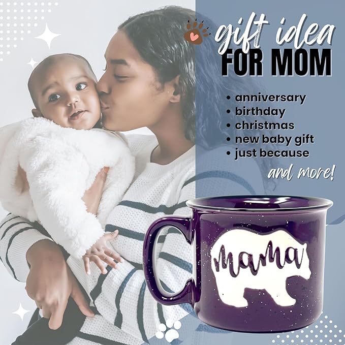 Mama Bear Ceramic Coffee Mug for Mom, Wife, Women – Unique Plum Ceramic Mug – Fun Gifts for Her on Mother’s Day, Birthday, or Christmas – Cute Coffee Cup for Moms, Wives, and Coffee-Loving Women