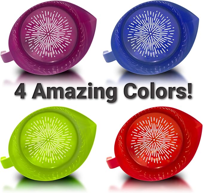 Colander Grease Strainer With Handle And Container, Catch Bowl With Lid 3 Piece Strain Set | Strains Ground Beef, Bacon & Pasta | Safe Kitchen Gadget BPA Free | Made In The USA (Purple)
