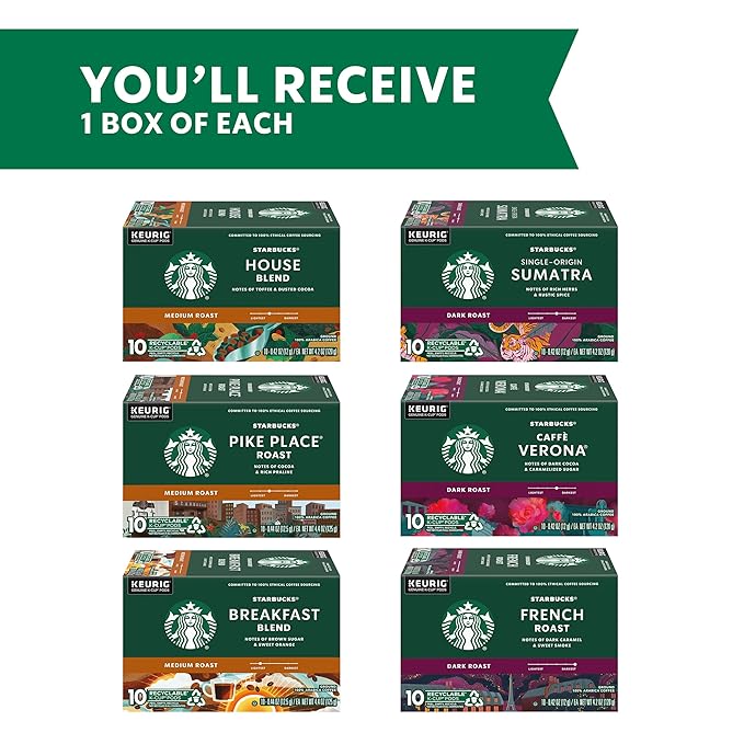 Starbucks K-Cup Coffee Pods, Starbucks Blonde, Medium and Dark Roast Hot or Iced Coffee, Variety Pack, 60 Keurig Pods