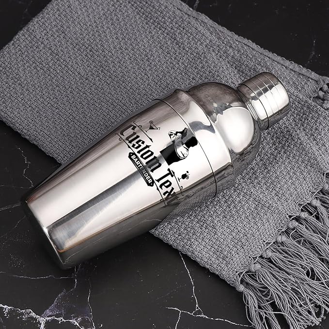 Personalized Cocktail Shaker 24oz - Custom Stainless Steel Bar Kit with Engraved Text, Built-in Strainer & Measuring Jigger & Spoon, Gift for Bartenders & Cocktail Lovers (Bartender Design)