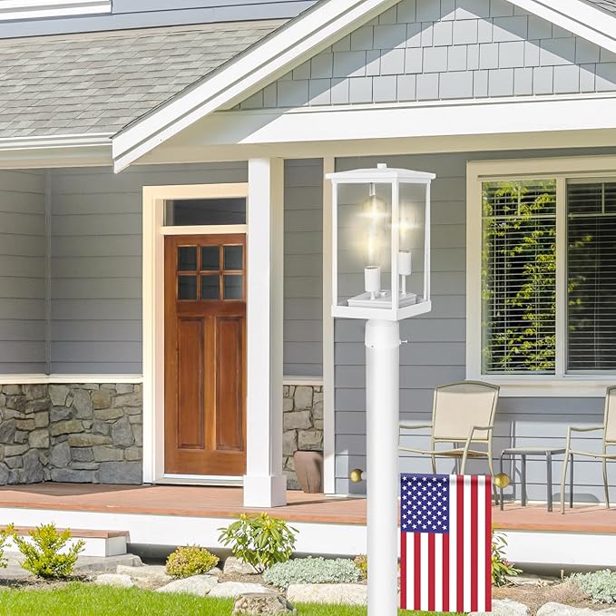 Mayfield Outdoor Lights with Clear Glass, Modern Outdoor Post Lights – Backyard Lights for Patio, Driveway, Garden, and Porches, Decorative Lamp in White, Design House 590109
