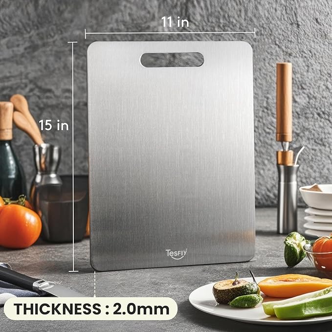 2 Pack Titanium Cutting Board,100% Pure Titanium Cutting Boards For Kitche,Easy to clean, Double-sided food-grade Cutting Board For Cutting Meats, Fruits And Vegetables (15 * 11)