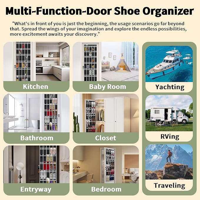 PAULONE Over the Door Shoe Organizer, 30 Multi-Size Large Breathable Mesh Pockets, Reusable Breathable Large Mesh Pockets, Boys' and Girls' Shoe Organizer, Space Saving Hanging Organizer (Black)