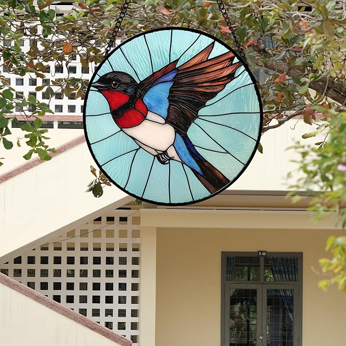Stained Glass Window Hanging 4 Pcs Set Cardinal Blue Birds 6.3" - Suncatcher Door Garden Sun Catcher Decor Birthday Mother's Day for Bird Lovers Men Woman Nana Friend