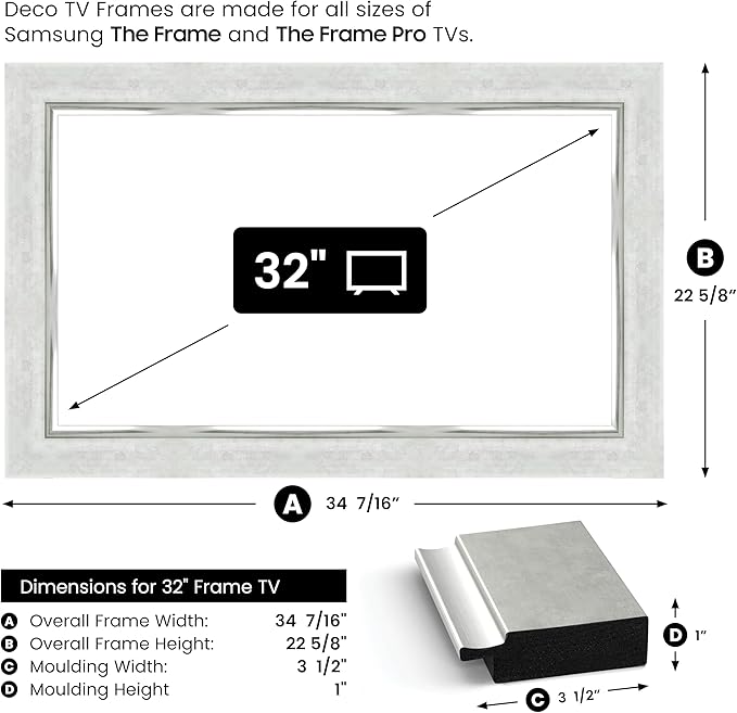 Contemporary Silver 32" Premiere Deco TV Frame - Compatible ONLY with Samsung The Frame TVs (Fits 2021-2025, LS03A, LS03B, LS03C, LS03D, LS03FA)