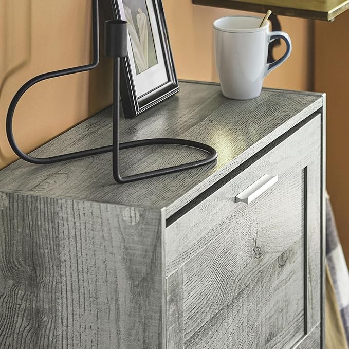 Shoe Cabinet for Entryway, 3-Tier Flip Drawer Narrow Shoe Storage Cabinet with Divider, Tall Slim Shoe Organizer for Small Spaces, Slim Shoe Rack Freestanding, Gray, HUS-FSR137-L