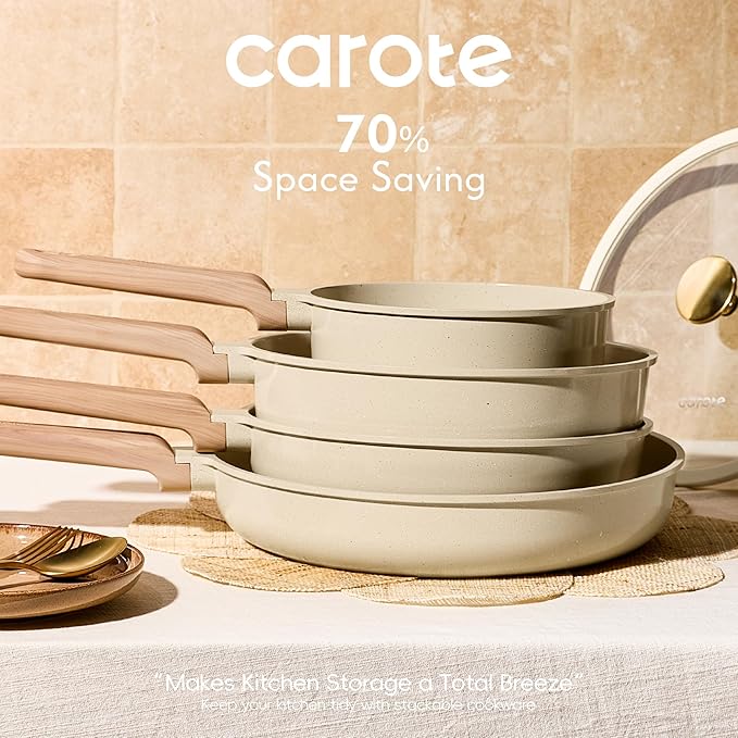 CAROTE 14Pcs Pots and Pans Set Non stick, Ceramic Cookware Set, Non-toxic Kitchen Cooking Set, PFAS and PFOA Free