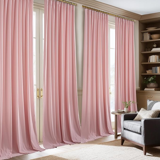NICETOWN Pink Velvet Curtains 84 inch Long 2 Panels for Girls, Blush Pink Energy Saving Rod Pocket Pleat Tape with Back Tab Soft Luxury Window Treatments for Nursery, W52 x L84