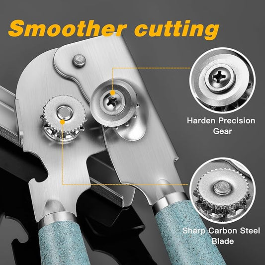 Upgraded Efficient Manual Can Opener - Selected Solid Wood Handle, Sharp and Smooth Blade Edge, Portable Design, Easy-Open Large Knob, Versatile for Various Bottle Caps（Stone grain）