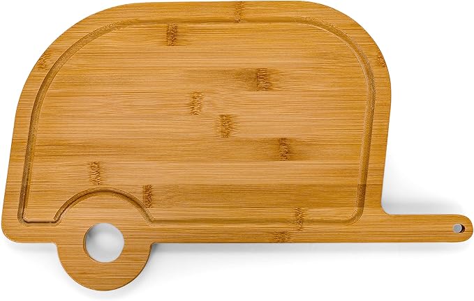 Camco Life is Better at The Campsite Retro RV Shaped Bamboo Wood Cutting Board for Food Prep-Doesn't Dull Knives, Resists Moisture (53089)
