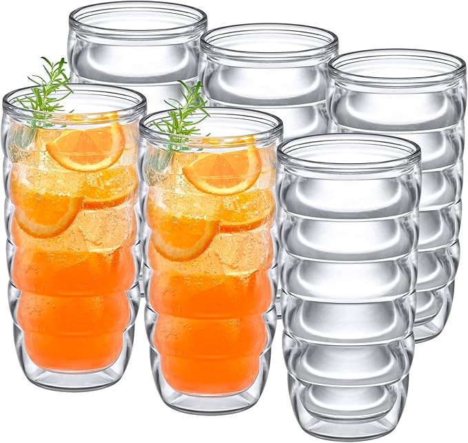 Amazing Abby - Arctic - 24-Ounce Insulated Plastic Tumblers (Set of 6), Double-Wall Plastic Drinking Glasses, All-Clear Reusable Cups, BPA-Free, Shatter-Proof, Dishwasher-Safe