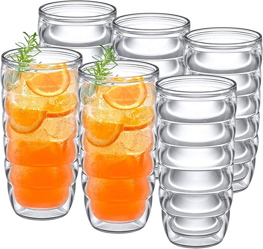 Amazing Abby - Arctic - 24-Ounce Insulated Plastic Tumblers (Set of 6), Double-Wall Plastic Drinking Glasses, All-Clear Reusable Cups, BPA-Free, Shatter-Proof, Dishwasher-Safe