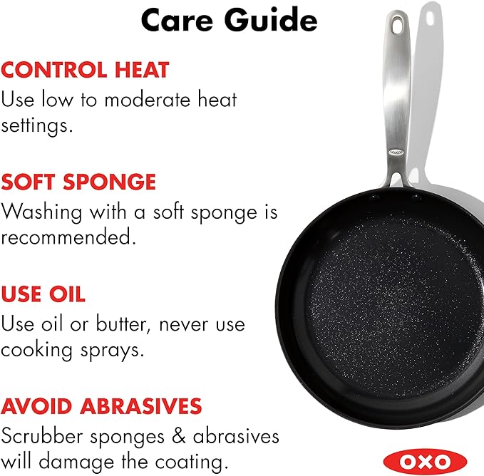 OXO Enhanced 8” Nonstick Frying Pan Skillet, Ceramic PFAS-Free Cookware, Stainless Steel Handle, Eggs & Omelets, Dishwasher & Oven Safe, Storm Blue
