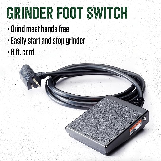 LEM Products BigBite #12 Meat Grinder and Grinder Foot Switch Bundle, 0.75 HP Stainless Steel Electric Meat Grinder Machine, Ideal for Frequent Use