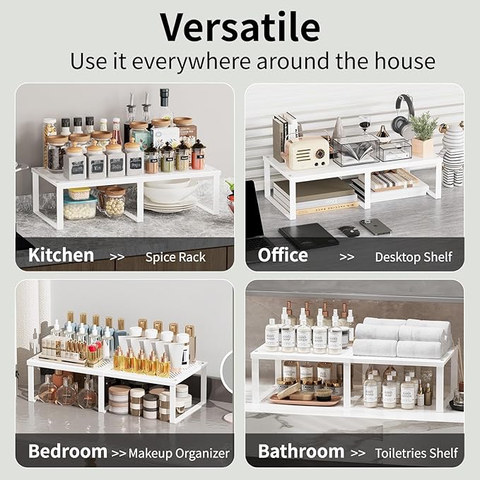 11" Wide Kitchen Adjustable Expandable Pantry Cabinet Shelf Organizer 12.6"~24,Stackable Counter Shelf 12.6" L x 11" Dx 6.3" H,Extra Storage Space Saver Shelves Rack