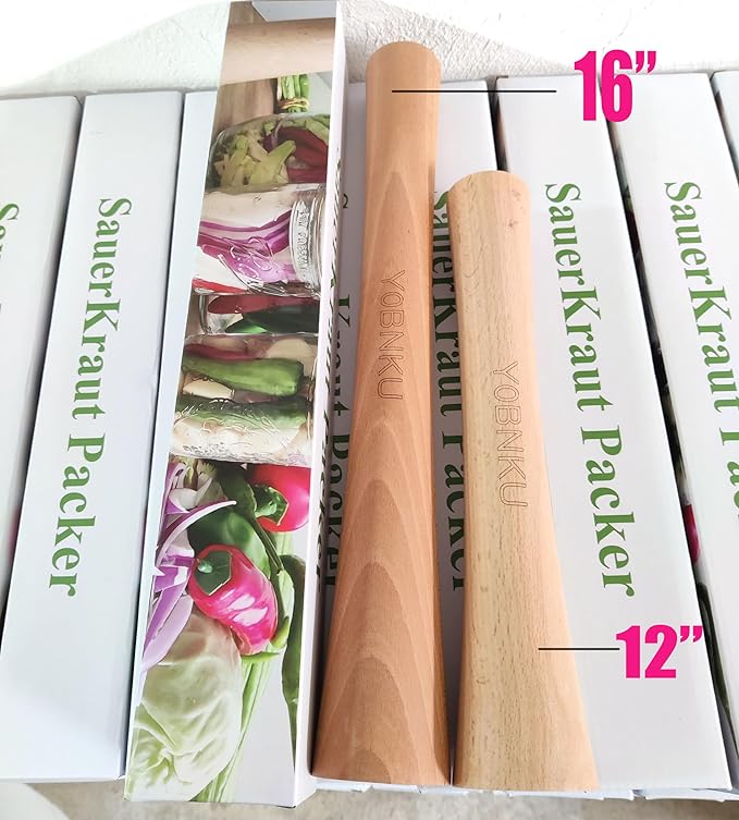16"Heavy Cabbage Pounder Natural Beech Wood for Fermentation Crocks and Mason Jars Sauerkraut pounder/Tamper for Packing Down Fermented Foods like Kimchi
