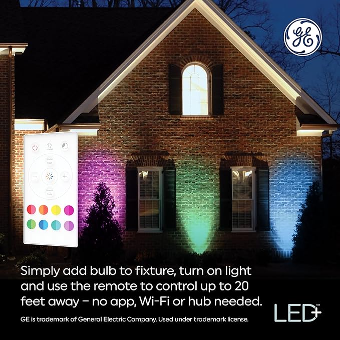GE LED+ Color Changing LED Light Bulbs with Remote, 15W, No App or Wi-Fi Required, PAR38 Outdoor Floodlights (3 Pack)