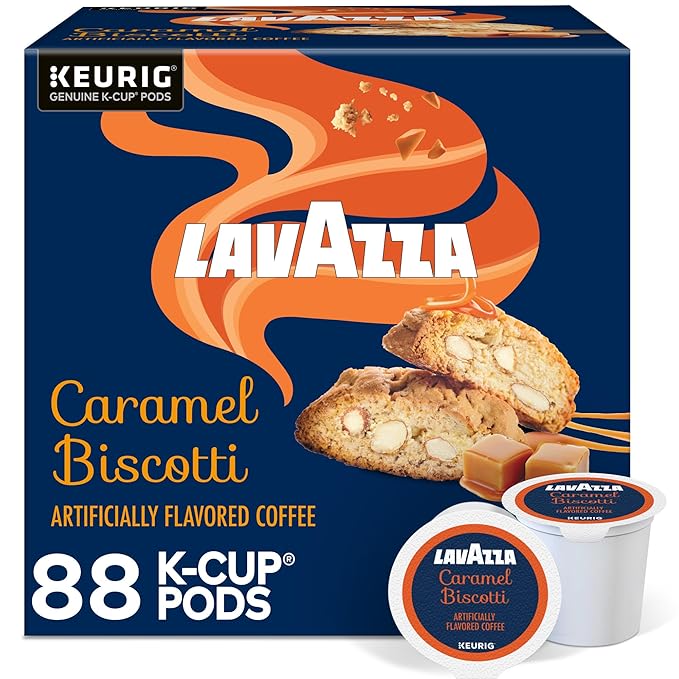 Lavazza Caramel Biscotti Coffee, Single Serve Keurig K-Cup Pods, Flavored Coffee, 88-Count Box (4 Packs of 22)