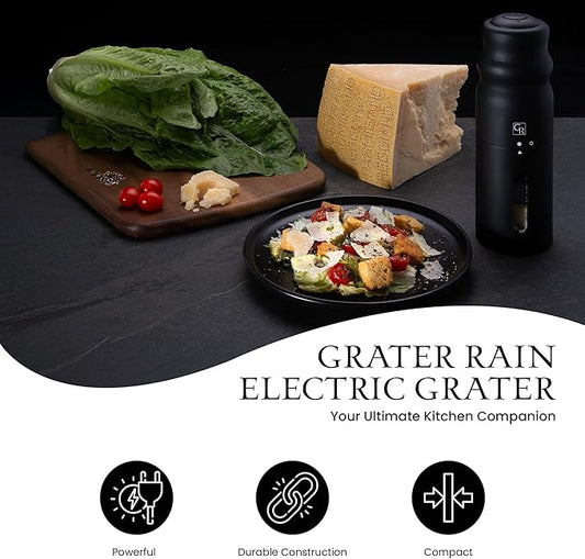 Grater Rain Cheese Grater Lower Housing, Heavy Duty Electrical Cheese Grater for Kitchen with 3 Interchangeable Blades, Dishwasher & Refrigerator Friendly Easy to Use Cheese Shredder