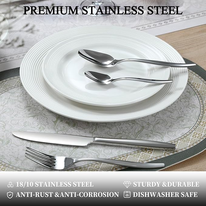 Silverware Set,30-Piece Stainless Steel Flatware Set for 6,18/0 Rust-Proof Cutlery Set with Forks & Spoons,Mirror Polished Dishwasher Safe - Heavy Duty Tableware for Wedding Housewarming
