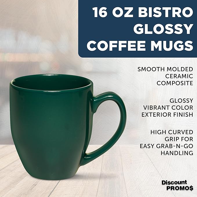 Custom Large Coffee Cups 16 oz. Set of 10, Personalized Bulk Pack - Perfect for Tea, Espresso, Cappuccino, Hot Cocoa - Green