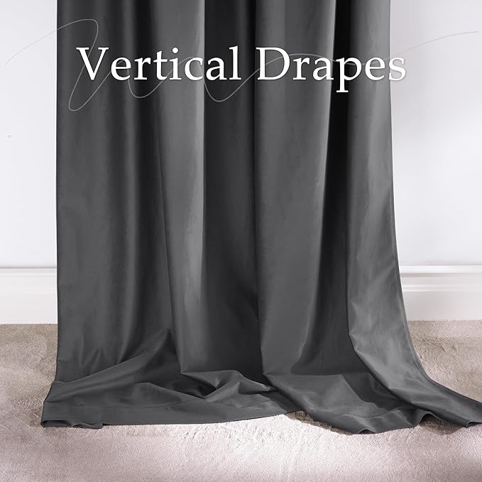 NICETOWN Living Room Grey Velvet Curtains Panels 120 inches Long, Gothic Home Decor Sound and Sunlight Reducing Heavy Rod Pocket Drapes for High Celling Wall (2 Panel Per Pack)