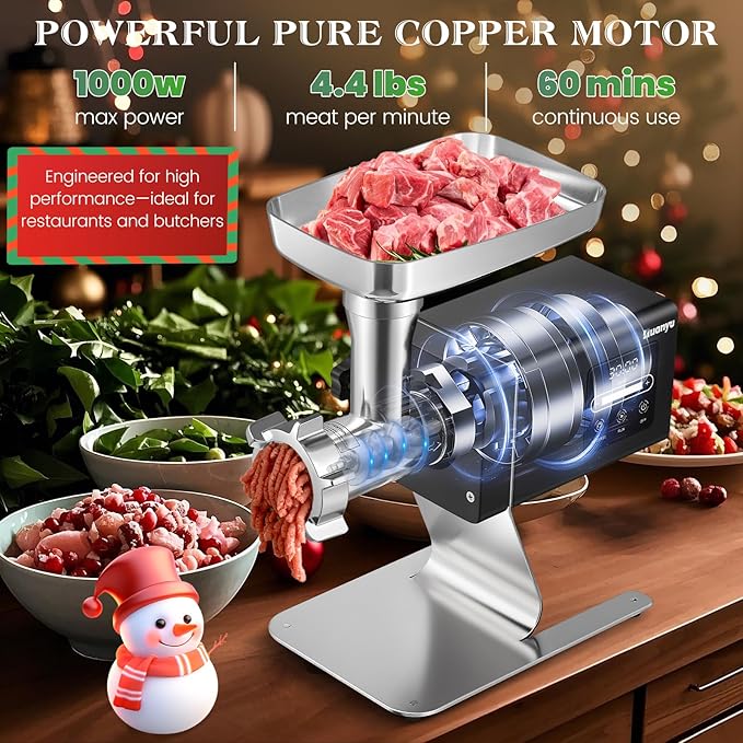 Huanyu Commercial Heavy Duty Meat Grinder - 1.3HP Bone Grinder for Pet Food, Stainless Steel with Touchscreen, Effortless Meat & Bone Processing, #12