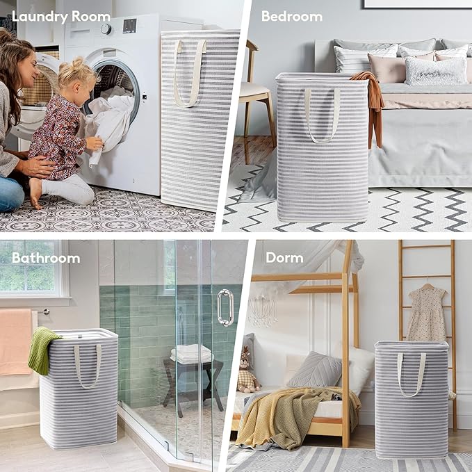 Lifewit 3 Pack Laundry Hamper Large Collapsible Laundry Baskets, Freestanding Waterproof Clothes Hamper with Easy Carry Handles in Laundry Room Bedroom Bathroom College Dorm for Adults, Gray, 3 x 80L