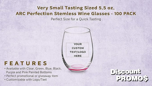 Custom Stemless Wine Glasses by ARC 5.5 oz. Set of 100, Personalized Bulk Pack - Perfect for Hotel, Bar, Restaurant or Lounge - Pink
