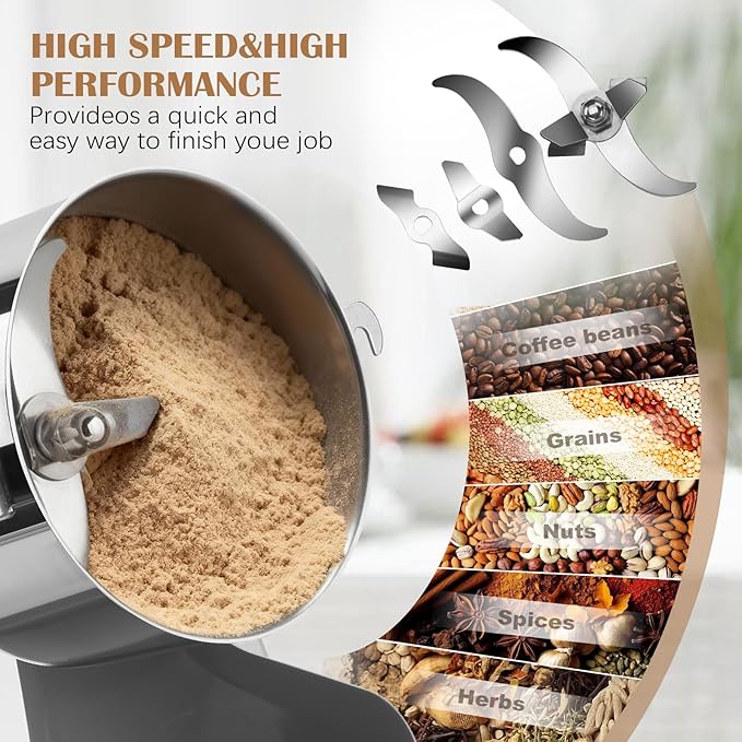 2500G Electric Grain Grinder Mill, 3500W Swing-Type 304 Dry Cereals Pulverizer Makes Dry Goods, Spices, Coffee, Pepper, Etc., Commercial 110V High-speed Superfine Machine (2500G Swing Type)
