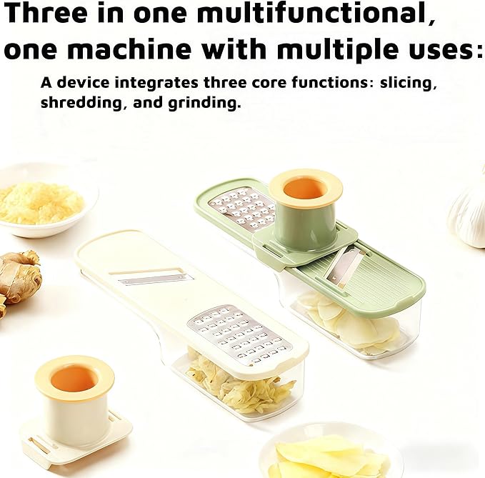 Multifunctional Garlic Grinder, 3 In 1 Garlic Slicer Super Thin for Garlics, Ginger, Garlics Grinder Mini Easy to Clean and Dishwasher Safe (white)