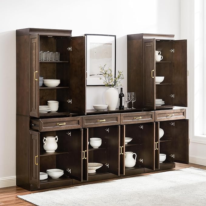 Crosley Furniture Stanton 3-Piece Traditional Sideboard Buffet Cabinet and Kitchen Storage Pantry Set, Coffee