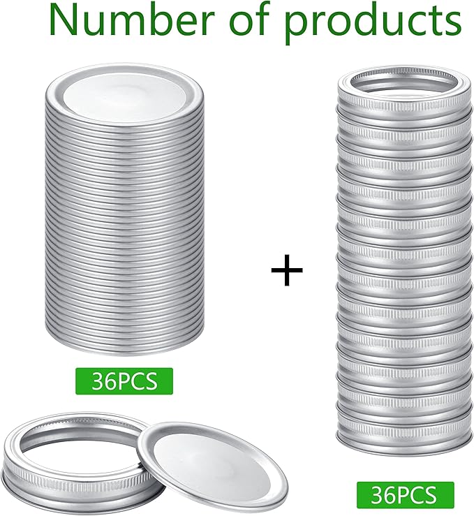 Ball Kerr Canning Lids with Rings - Split Lids & Rings, Food Grade Material, 100% Fit & Airtight for Regular Mouth Jars (72pcs)