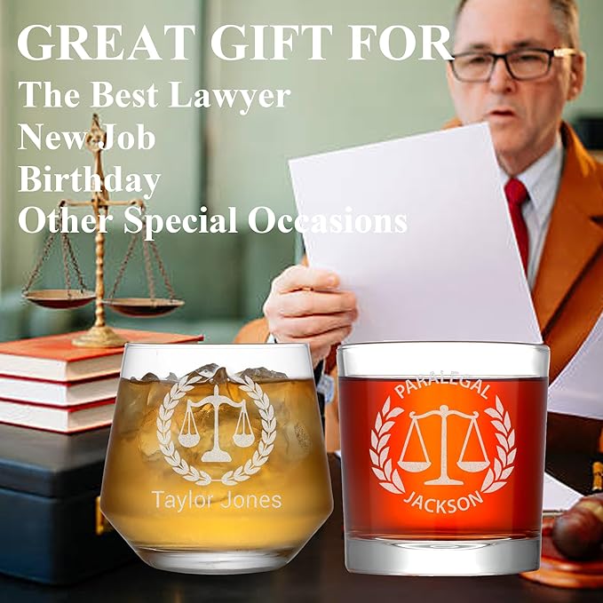 Personalized Lawyer Gifts for Men, Custom Whiskey Glass, Pass the Bar Exam Gifts for Female Lawyers, Office Present for Attorney, JD, Future Lawyer, Law School Graduation Gift for Men