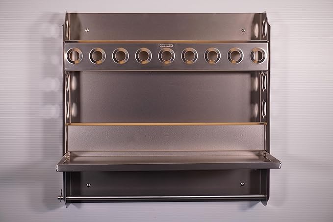 Double Wide Organizer Rack with Flip Out Work Station by: Trailer Trash (Aluminum) Silver, Length 22 x Width 22 1/2 x Height 4 1/2