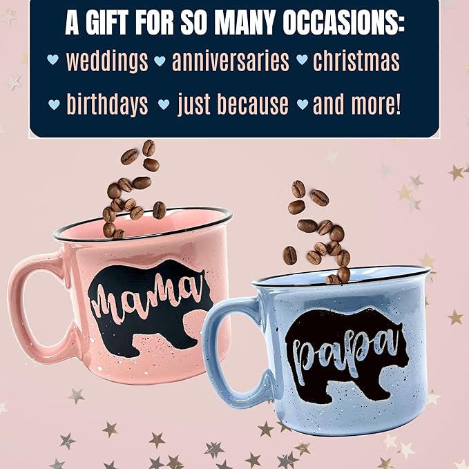 Mama and Papa Bear 15 oz Coffee Mug Gift Set for Moms and Dads: Beautifully Designed Cute and Large Coffee Mug Set Ideal for Any Mom and Dad In Your Life