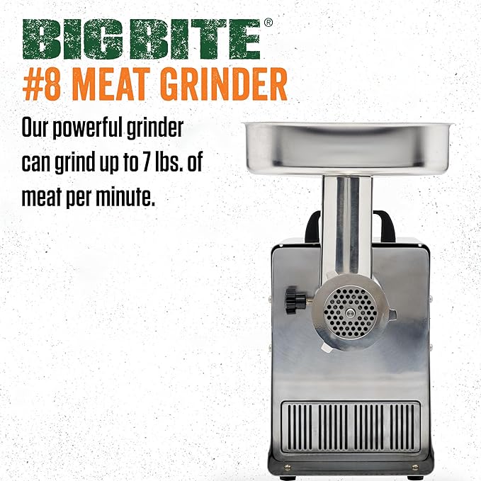 LEM Products BigBite #8 Meat Grinder and Grinder Foot Switch Bundle, 0.50 HP Stainless Steel Electric Meat Grinder Machine, Ideal for Regular Use