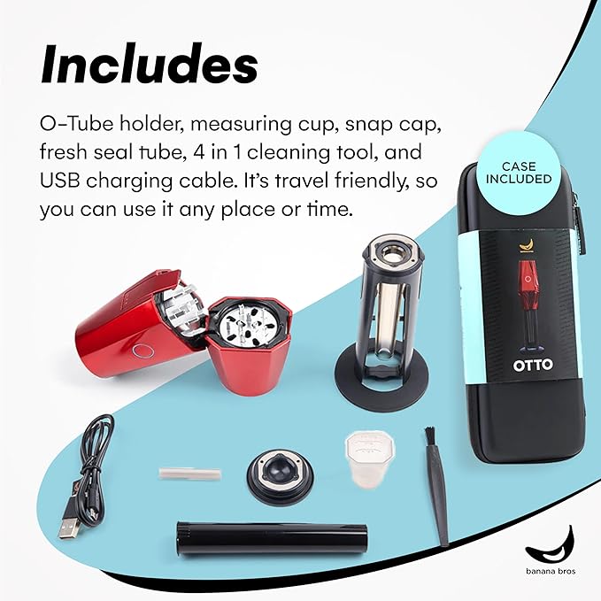 Banana Bros OTTO Electric Smart Spice Grinder - Automatic Herb Grinder with Smart Technology - Rechargeable via USB - Portable Milling for Dry Herbs and Spices - Red - Carrying Case Included