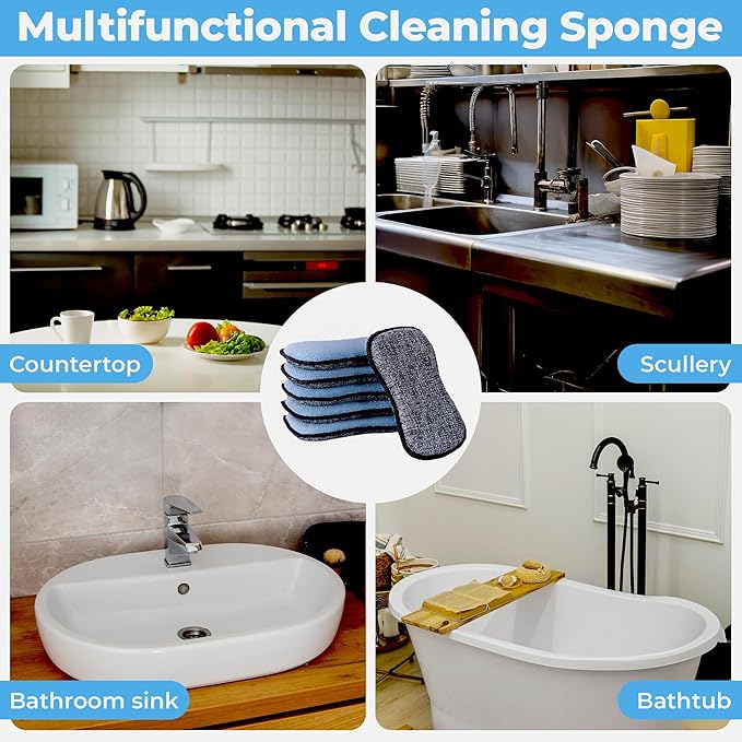 GRANNY SAYS Sponges Kitchen for Washing, Dish Washing Scrubbers, Scrubbing Pad for Cleaning, Scrub Sponge for Kitchen Non - Scratch, Scouring Pad for Pots and Pans, Washable & Microfiber Pad, 12 Pack