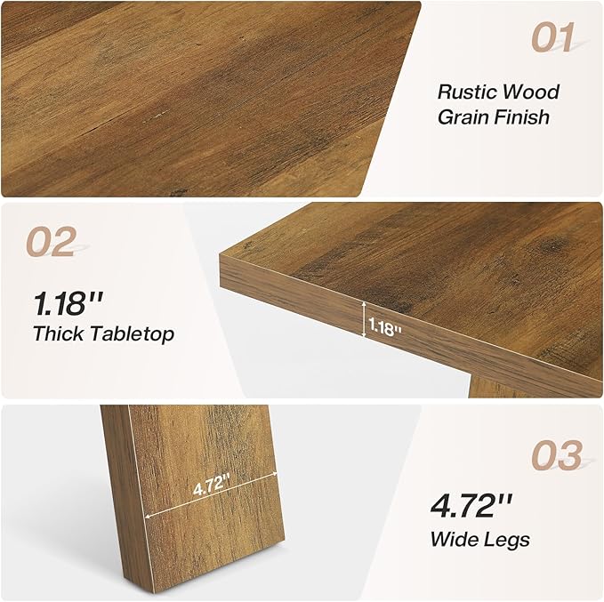 Tribesigns 63-Inch Dining Table for 4-6, Farmhouse Wooden Kitchen Table with Sturdy Legs, Rustic Rectangular Wooden Dinner Table for Home Dining Room (Rustic Brown)