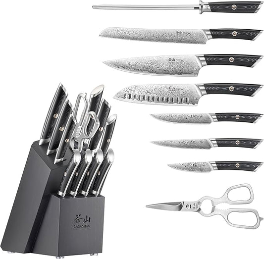 Cangshan KURO Series 12-Piece Knife Block Set, High Carbon X-7 Damascus Steel, 504340