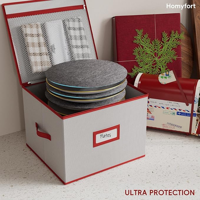 homyfort China Plate Storage Containers Hard Shell, 12x12 Inch Dinner Plate Storage Protectors Box for Moving Dishes, Bowls, Saucers, Stackable With Lid, 2 Pack