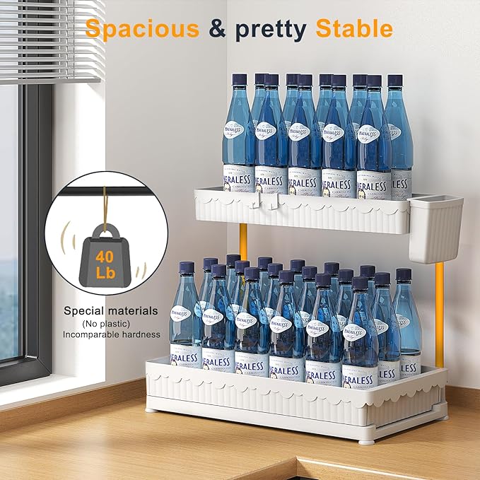 3 Pack Multi-Purpose Under Sink Organizers and Storage, 2025 L-Shaped Pull Out Cabinet Organizer for Bathroom & Kitchen, Under Cabinet Organizer with Hooks Hanging Cup, White, 14.85 inch
