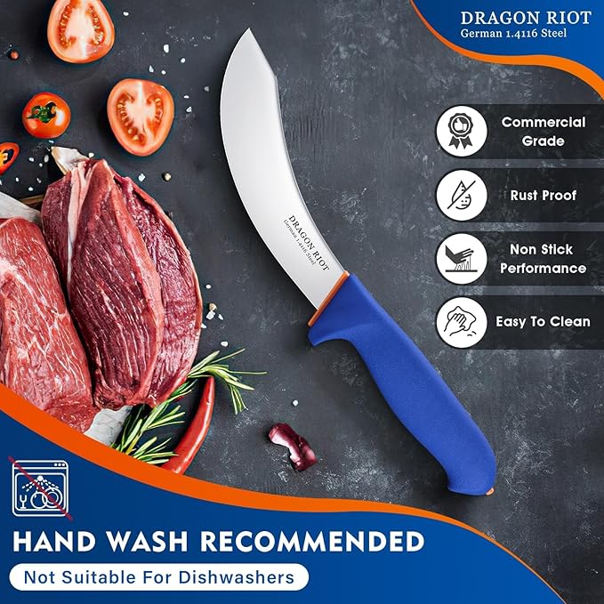 DRAGON RIOT 4 Piece Butcher Knife Set Brisket Trimming Set Include 6" Boning Knife, 6" Skinning Knife, 10" Butcher Breaking Knife and 10" Sharpening Steel