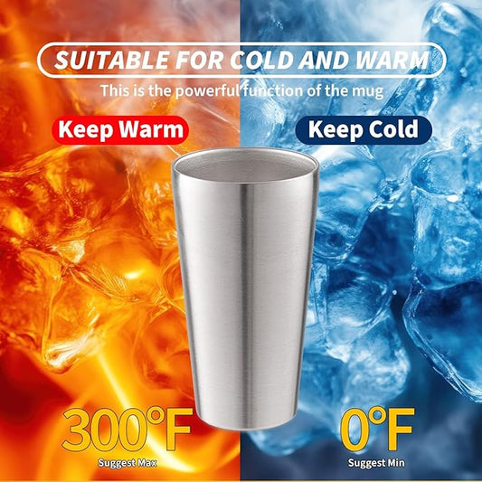 6 Pack 18.6 oz Stainless Steel Insulated Cup, Double Wall Vacuum Metal Cup, Reusable Camping Cups Unbreakable Indoor Outdoor for Party, Home, Office, BBQ, Silver